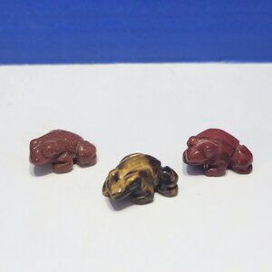 Vintage Miniature Natural Stone Frog Beads Lot of 3